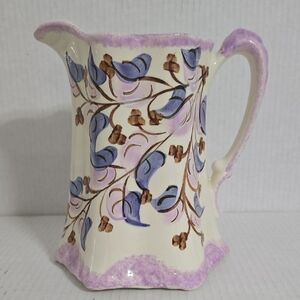 Vintage Clinchfield Potteru Floral Cream and Purple Ceramic Pitcher
